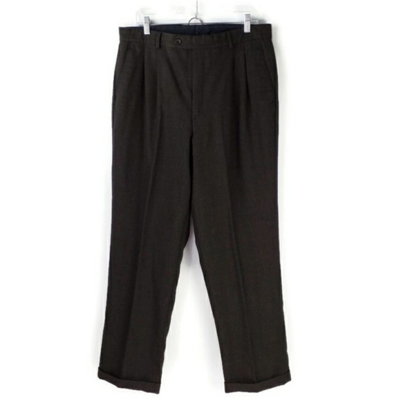 Vintage 7 Collection Brown Pleated Front Tapered Cuffed Wool Dress Pants Mens 34 - Picture 1 of 14